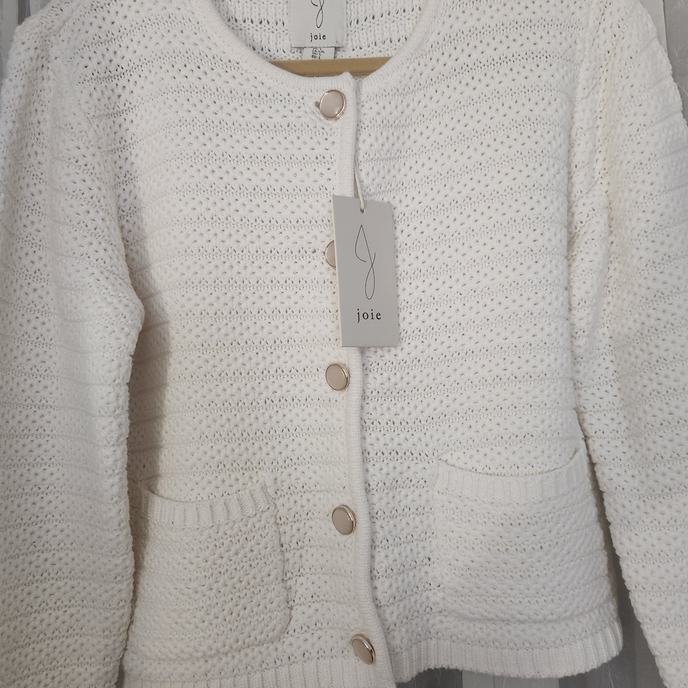 Joie Women's White Knit Sweater Cozy Stylish Casual Warm Size L - NWT